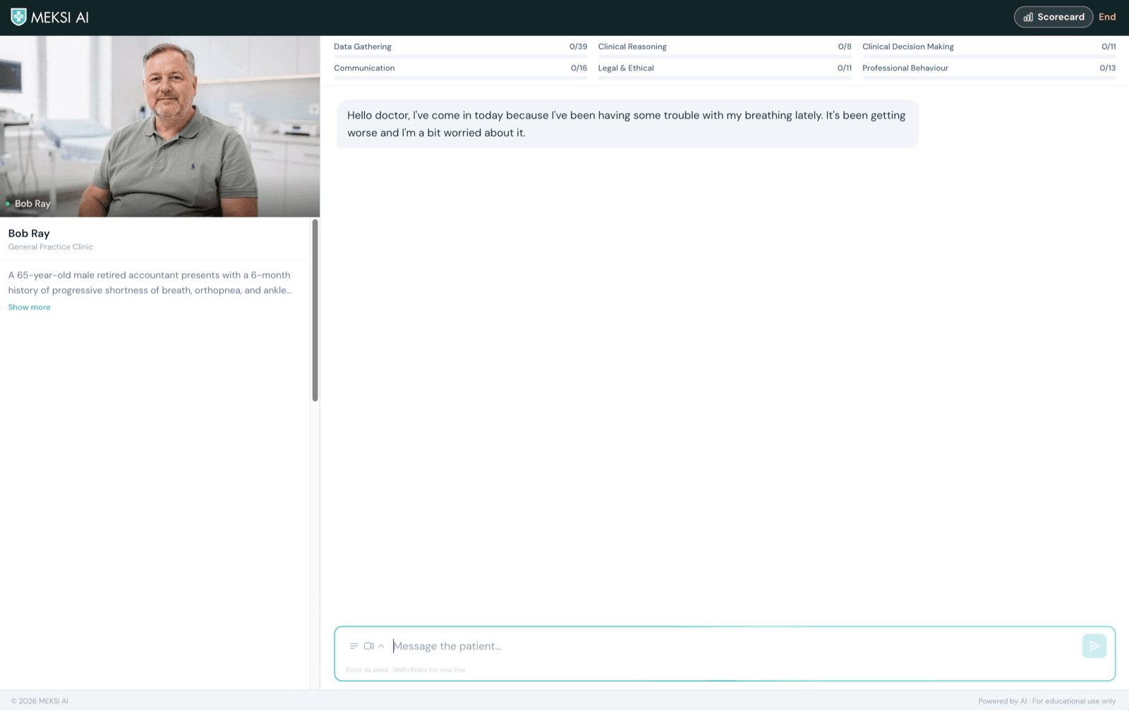 The MEKSI assess mode interface